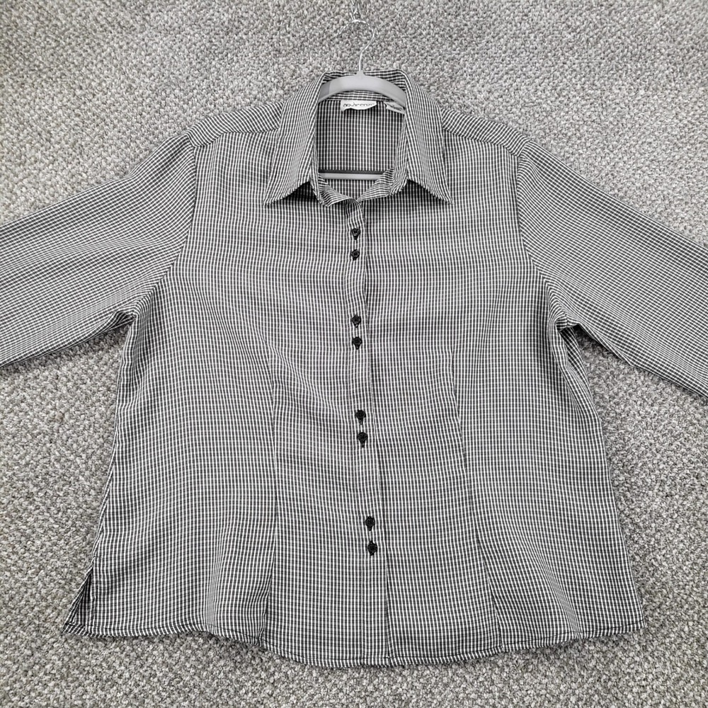 Apparenza Womens Classy Gingham Button Down Shirt Black White Micro Check Large